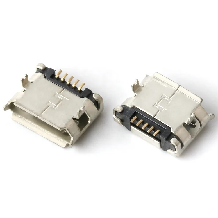 Micro USB port connector 5Pin Type B SMT with flange micro usb female connector