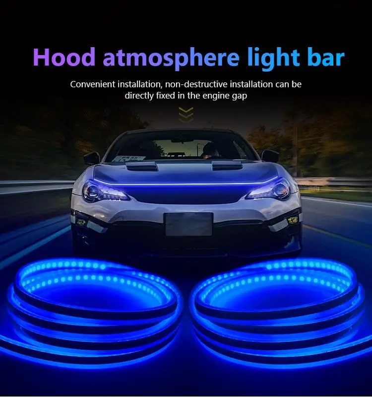 New Universal 1.5/1.8M Start-scan led Car Hood Light Flexible Daytime Running Lights Strip Deacorative Lamp
