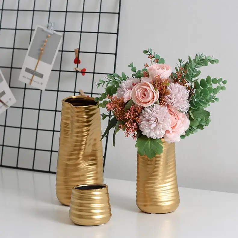 Creative Electroplating Flower Arrangement Living Room Furnishing Gold Ceramic Vase