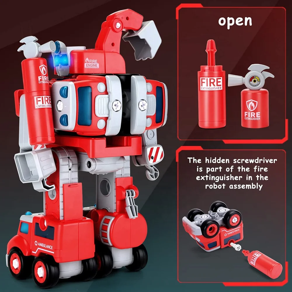 STEM детские строительные игрушки 5 в 1 пожарная машина строительный трансформирующий автомобиль разборный робот игрушечный для детей