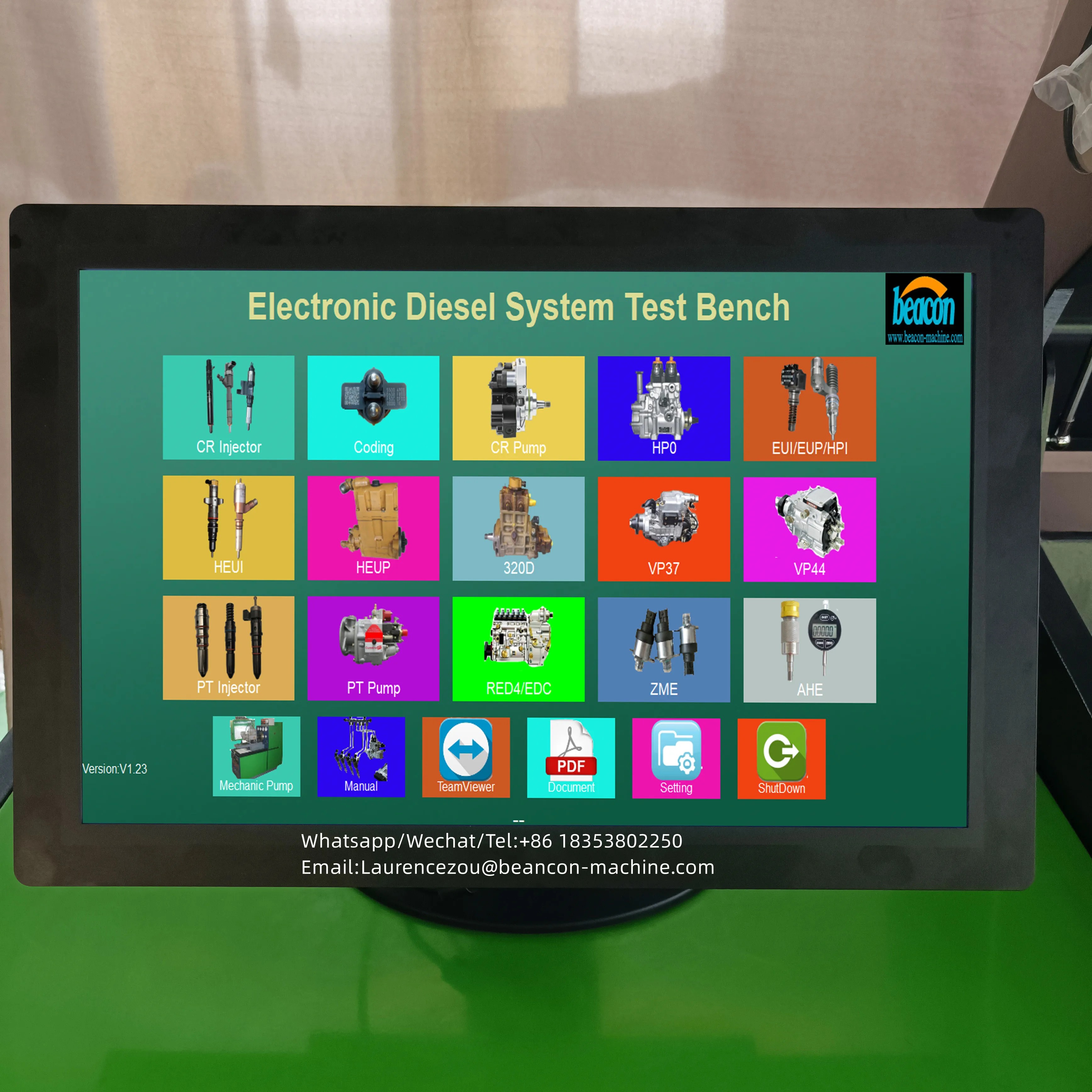 Beacon diesel fuel common rail injection pump test bench CR708 testing common rail and pizeo injector and EUI EUP HEUI function