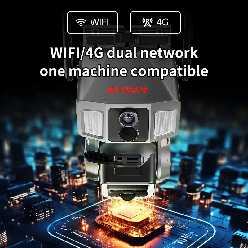 VESAFE 4g Sim Card Security Camera PIR 4g Surveillance Ptz 4k 8mp Wifi Dual Network 10x Zoom Solar Camera