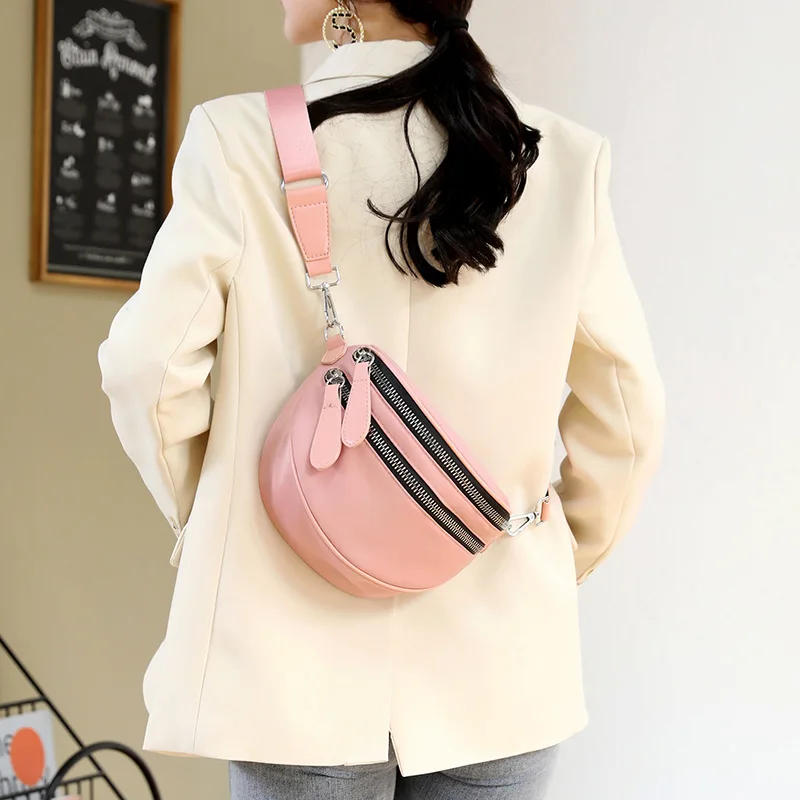 Wholesale Double Zip Oxford Sling Belt Bag Women Ladies Fanny Pack Crossbody Waist Bag Pink Nylon Chest Sling Bag Purse for Girl