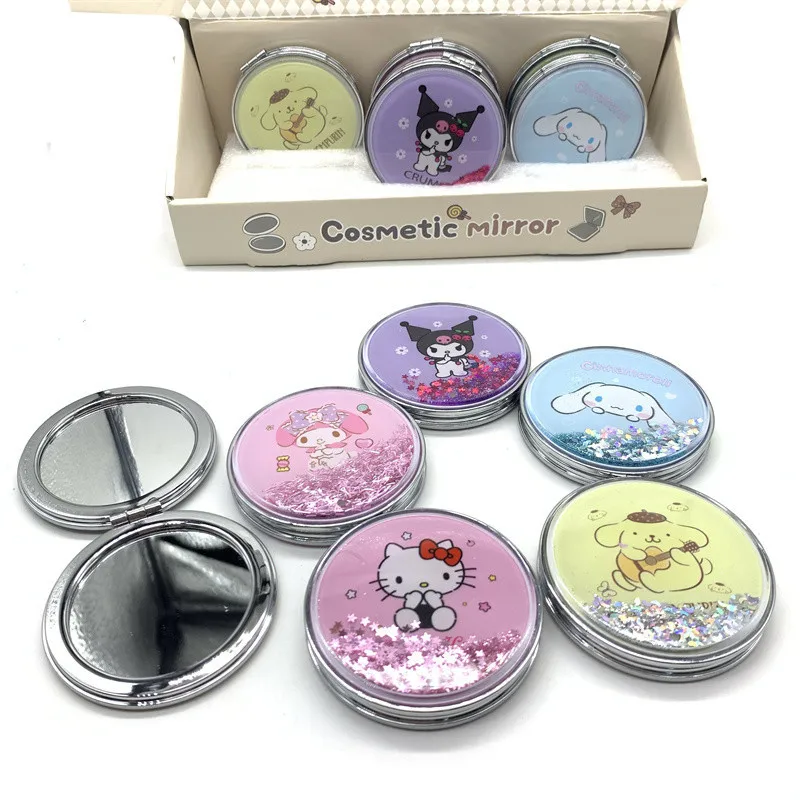 Cartoon up mini small round pocket makeup cosmetic mirror Crystal Liquid Quicksand Foldable Mirror Cosmetic Mirror
