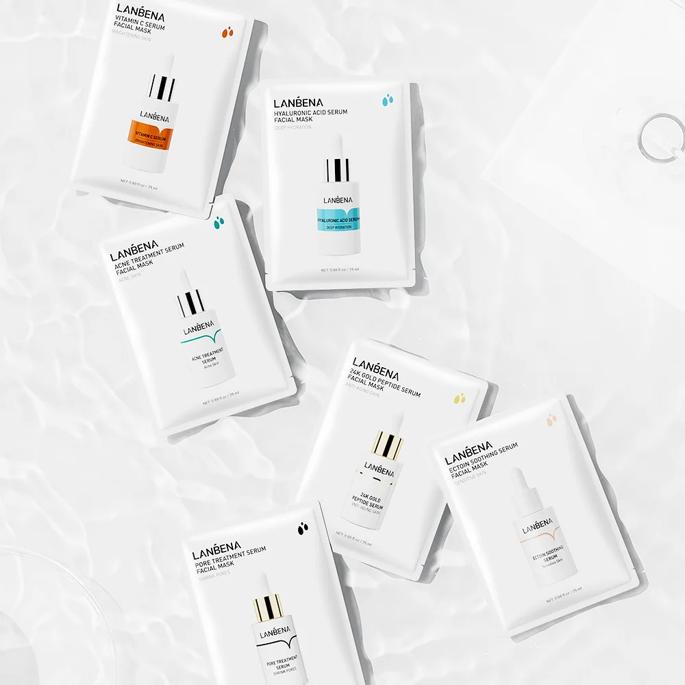 LANBENA Wholesale Oligopeptide Hyaluronic Acid Vitamin C 24K Gold Peptide Serum Skin Care Beauty Face Mask Sheet 6 Types