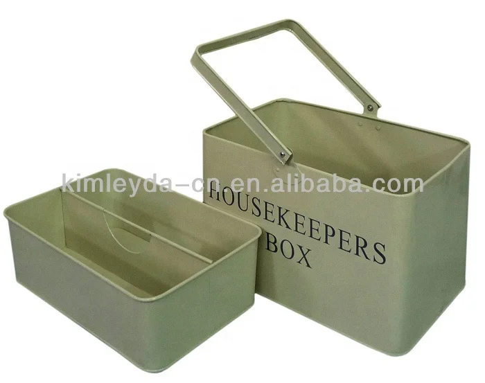 Powder Coating Cream Color Metal Housekeepers Box House Cleaning Caddy Tool Carry Box