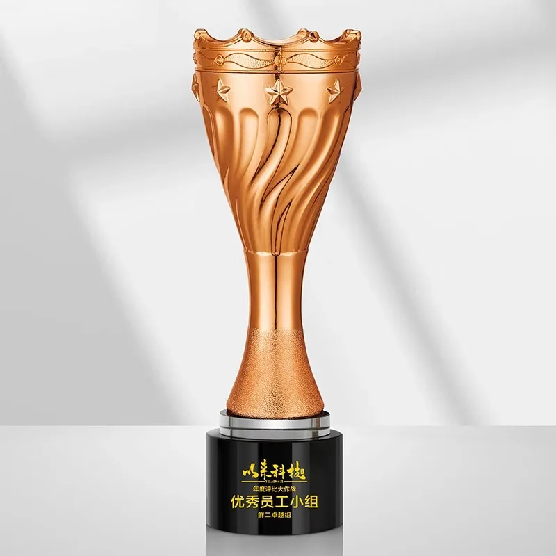 Metal Trophy V-shaped Brand Sales Monthly Champion Medal Awards Crystal Trophy Customized Event Souvenirs