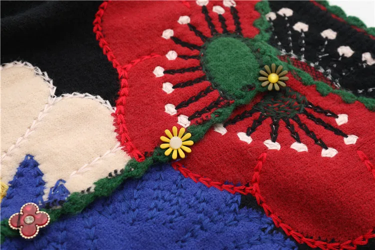 High Quality Sweaters Wool Blends Knitted Button Sweater Cardigan Logo Custom Jacquard Pattern Embroidery Flower Women Cardigan