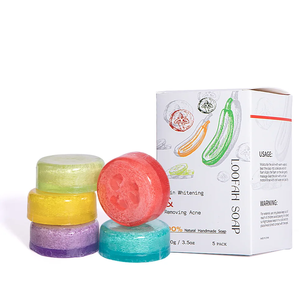 Custom Plant Hand soap Cleaning Scrub soap Clear Essential oil soap loofah