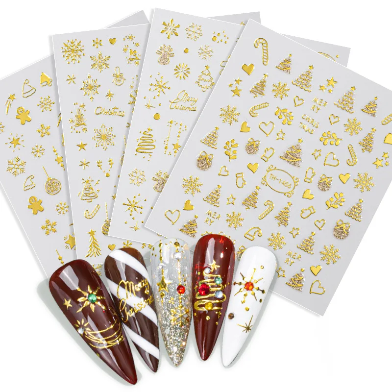 2024 Christmas Style Nail Decals Sticker Hot Selling Cute Adhesive Sticker Factory Wholesale Plastic Nail Art Bag