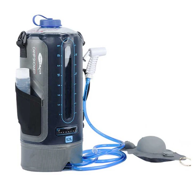 AFISHTOUR 12L Portable Outdoor Inflatable Shower Foldable Pressure Shower Water Bag Camp Shower With Foot Pump Camping Hiking Cl