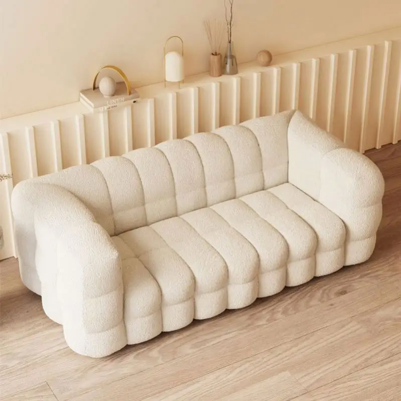 Retro Minimalist Small Family Living Room Fabric Sofa Double Cream Marshmallow Combination Sofa