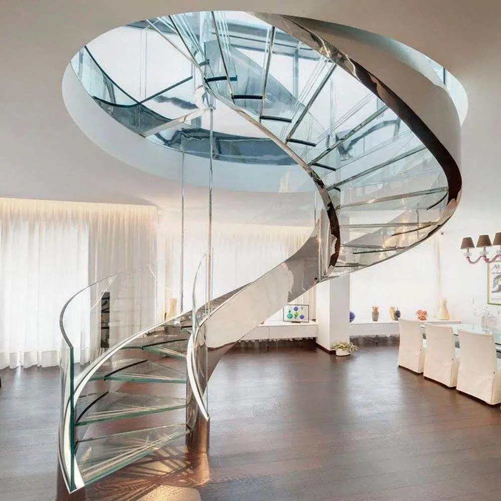 Alucasa 2023 New Arrival Custom Stainless Steel Glass Nosing Villa Indoor Spiral Staircase