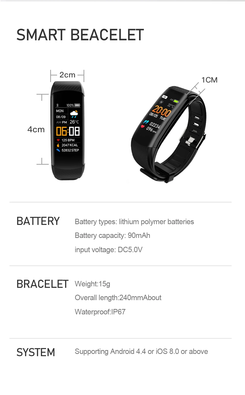 Newest IP68 Waterproof C5S Smart Watch BT Call Long Battery Steps Tracker Sleep Monitor Fitness Tracker PK smartwatch