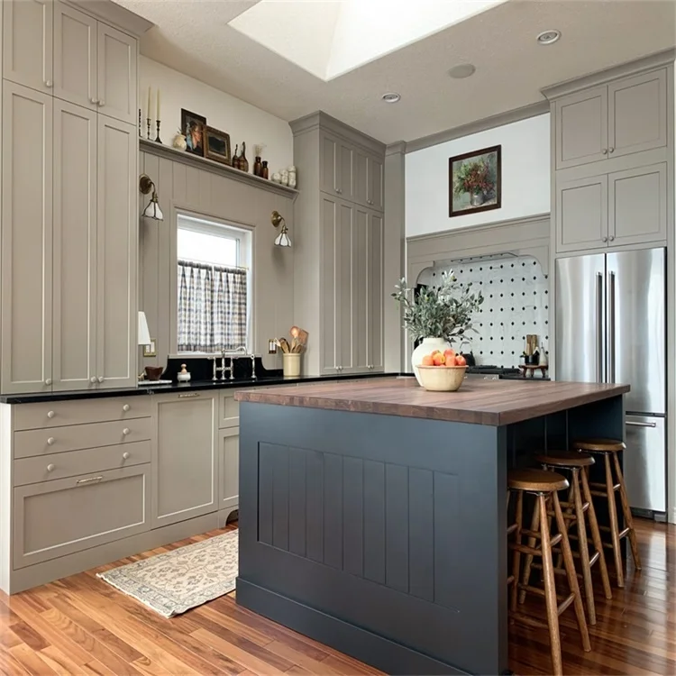 Modular kitchen cabinet greyish cambered shaker style kitchen island glass doors high cabinet