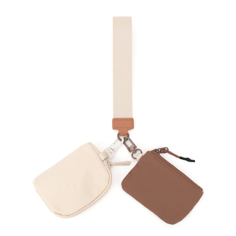 Women Fashion Nylon Lovely Double Wrist Card Holder Wallet Coin Bag with Custom Logo Dual Pouch Wristlet Key Chain gift purse