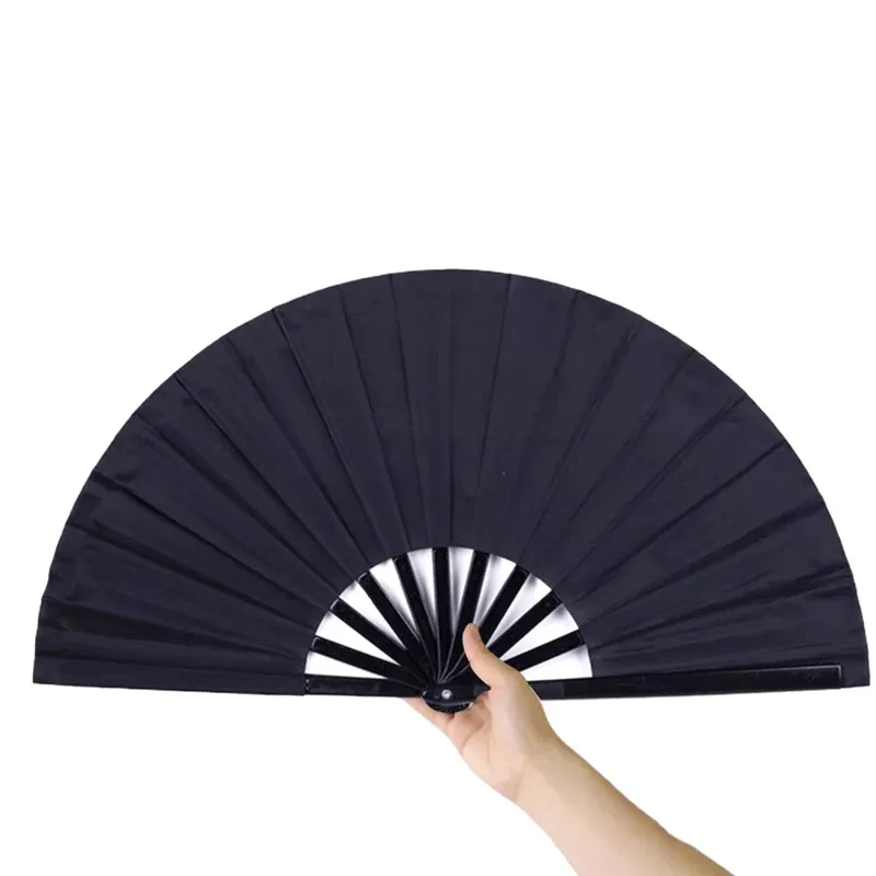Factory Wholesale In Stock Black Bone Kung Fu Large Size Folding Hand Shape Customize Bamboo Fan