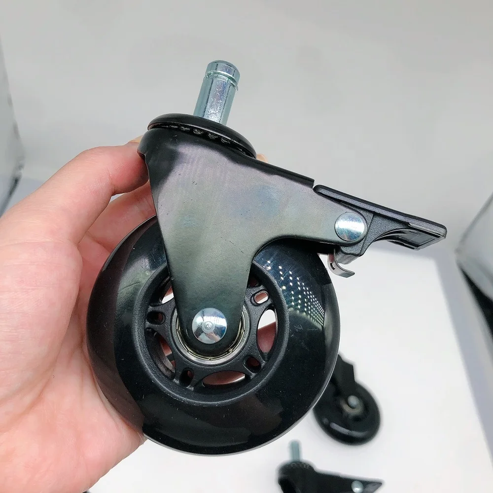 3 Inch 75mm Polyurethane PU Transparent Black Cool Office Chair  Quiet Smooth Running Revolving Brake Caster Wheels