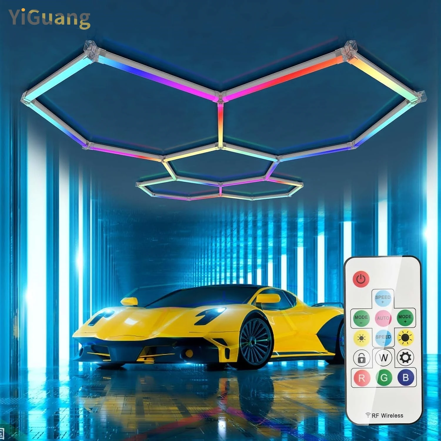 RGB алюминиевое шестигранное гаражное освещение с музыкальным режимом 358 видов света для тренажерного зала бара игровой комнаты гаражного освещения подвала