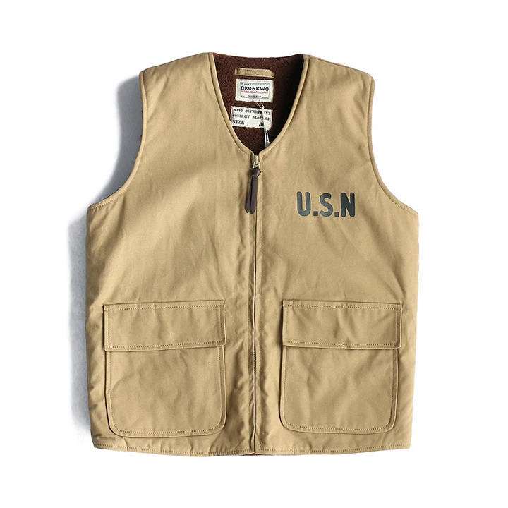 Custom logo mens fleece lined thick canvas cotton vest winter