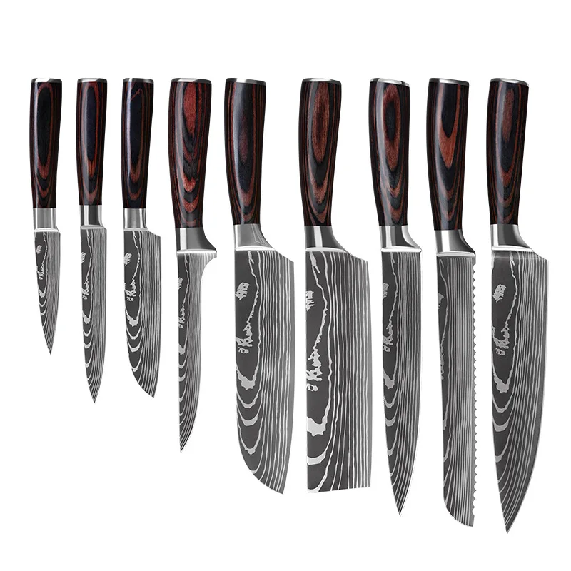 Damas Laser Pattern Knife Set Kitchen Chef Knife Meat Slicing/Boning/Bread Knife Stainless Steel Knife Set