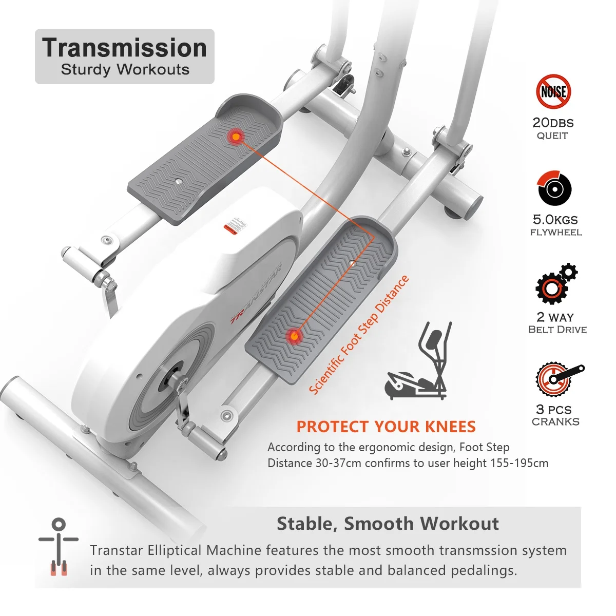 Elliptical Machine Home Use Orbitrack Elliptical Cross Trainer with 3-PC Crank