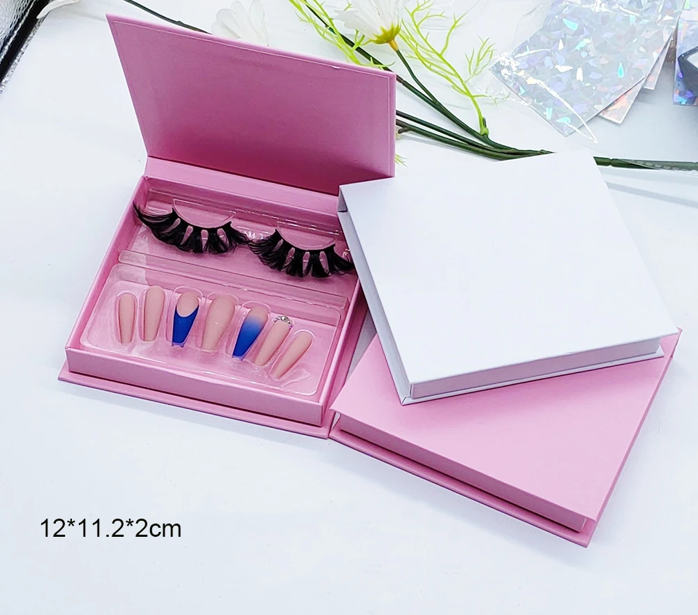 Zhuoyida Custom logo E-commerce flap Type book shape  Paper Luxury pink Press On Nail Packing Box magnetic