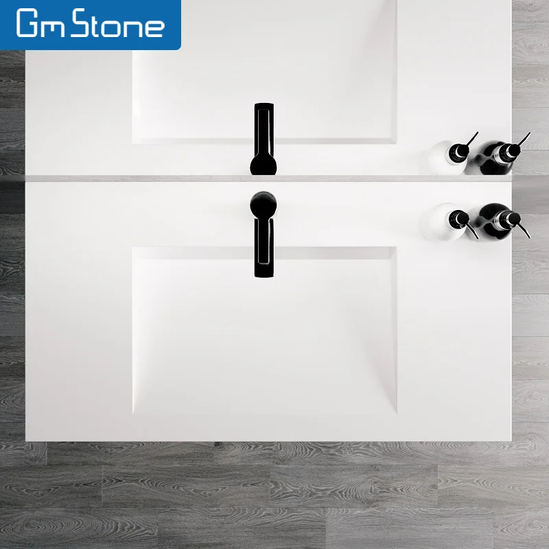 GM rectangular basin sink Modern bathroom Resin Solid surface basin bathroom wash basin with mirror cabinet