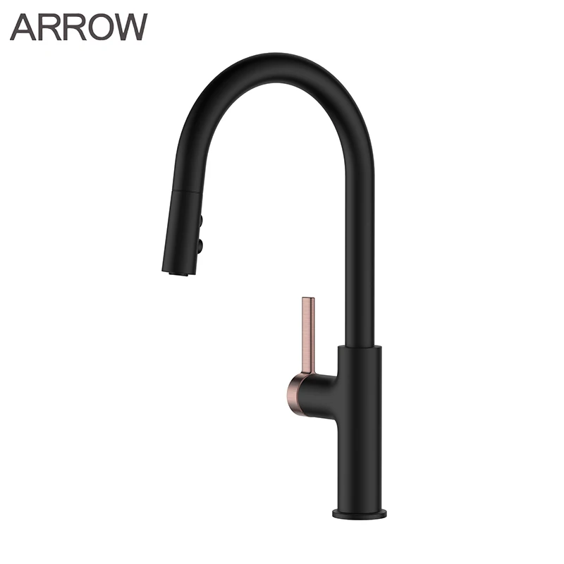 ARROW Kitchen Sink Faucets Matte Black Pull Out Brass Kitchen Sink Mixer Tap With Pull Down Sprayer