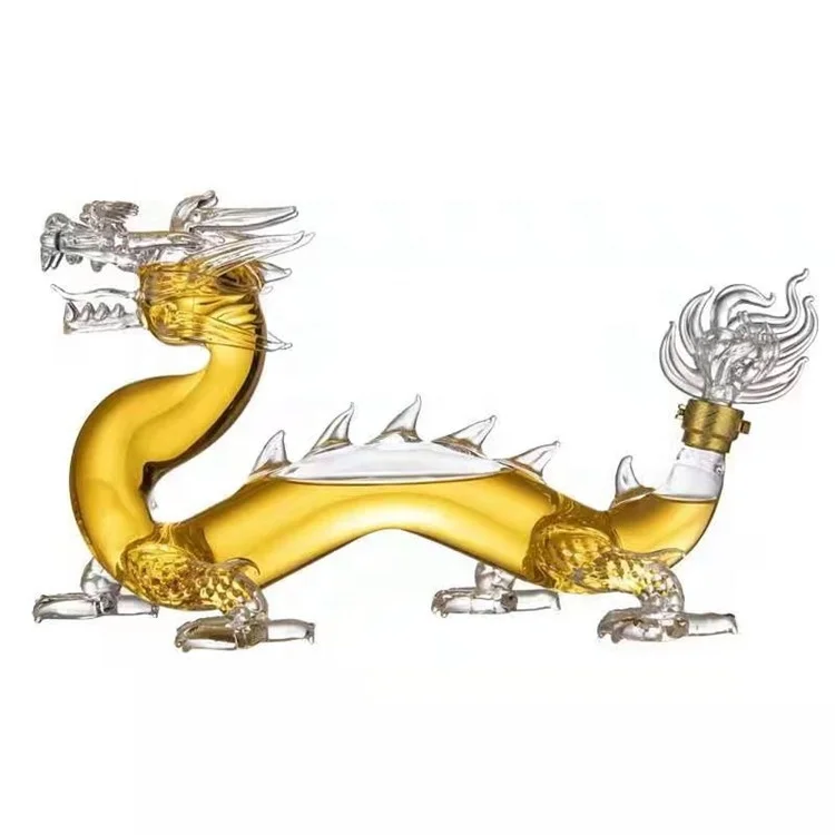 OEM Custom Handmade High Borosilicate Animal Dragon Shaped Clear Glass Liquor Wine Bottles