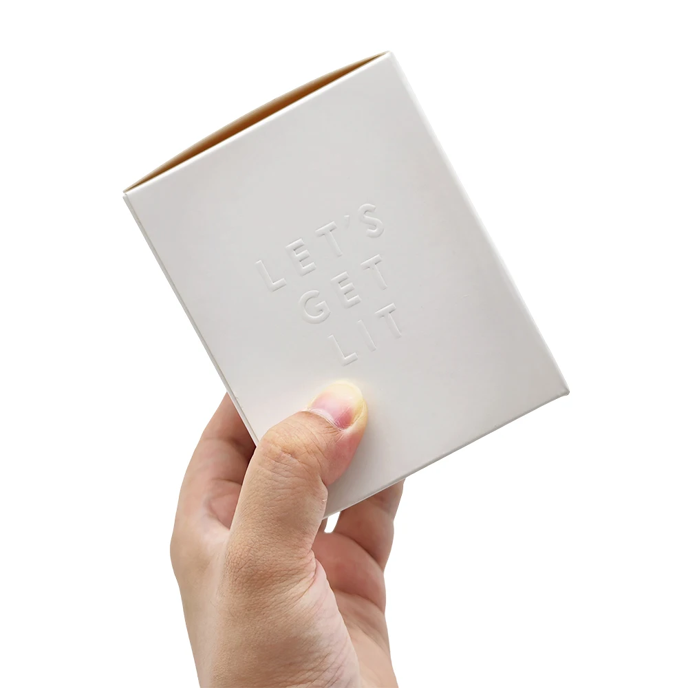 Custom Luxury White Paper Packing Embossing Scented Candle Boxes Packaging With Logo For Glass Perfume/Candles Jar