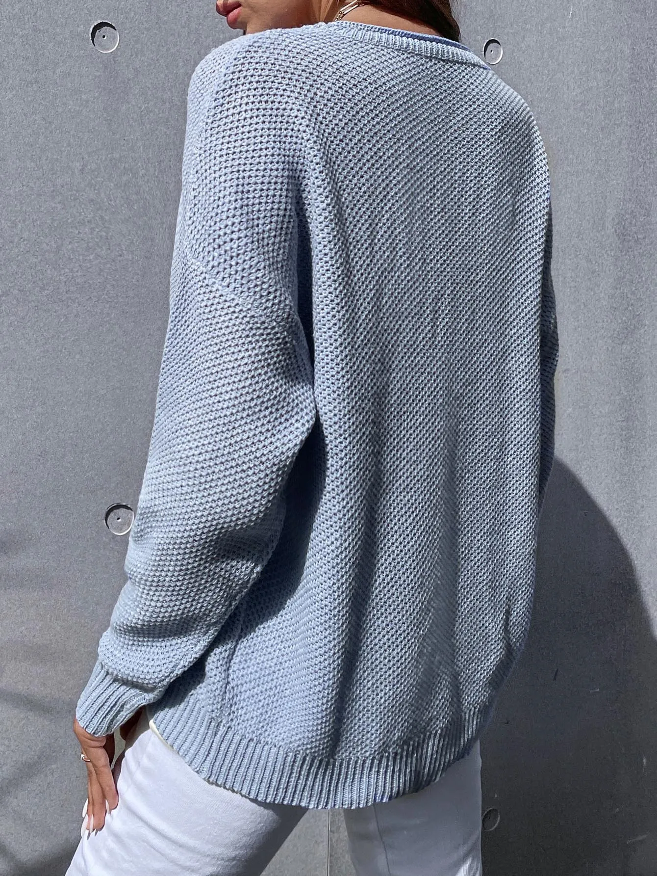 Spring Fall Ladies Fashion Korean Sweater Customizable Pullover Sweaters Light Blue Sweater