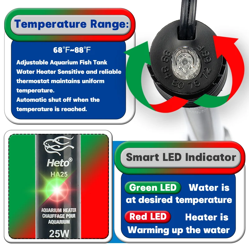 Heto Aquarium Heater Preset Submersible Aquarium thermostat temperature controller Fish Tank Heater
