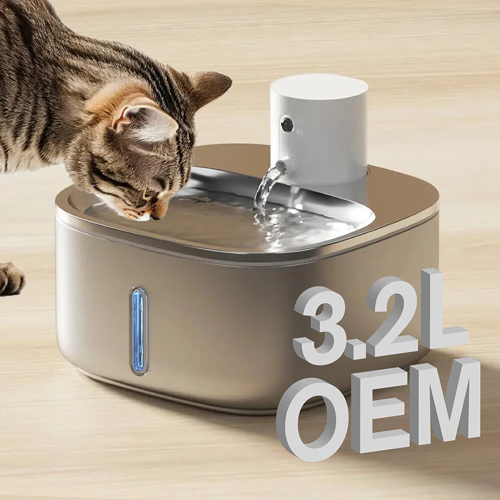 Pet 3.2L Wireless Rechargeable Battery Operated Cat Water stainless steel Fountain Infrared sensor 3 Modes Pet Product