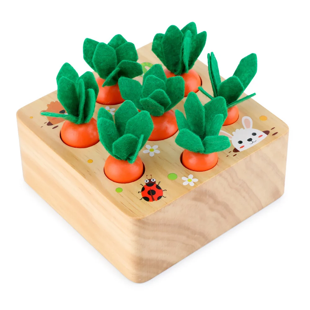 Wooden Toys Baby Montessori Toy Set Pulling Carrot Shape Matching Size Cognition Montessori Educational  Wooden Toys for baby