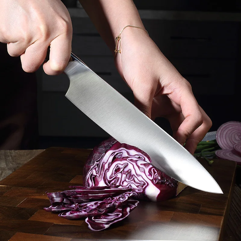 Hot Sale Full Tang 8 Inch German High Carbon Steel Kitchen Chef Knife With Natural Ebony Wood G10 Handle Knives Custom