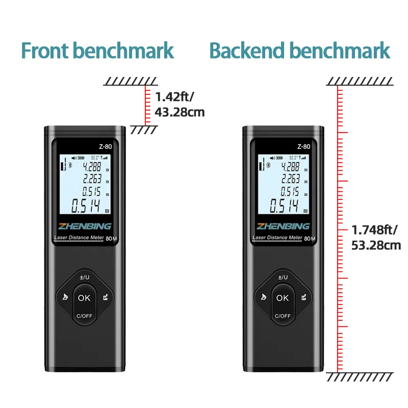 ZHENBING Smart High-precision Laser Rangefinder 80m Ranging Autonomous Calibration 50 Set of Data Storage Multi-function Tool
