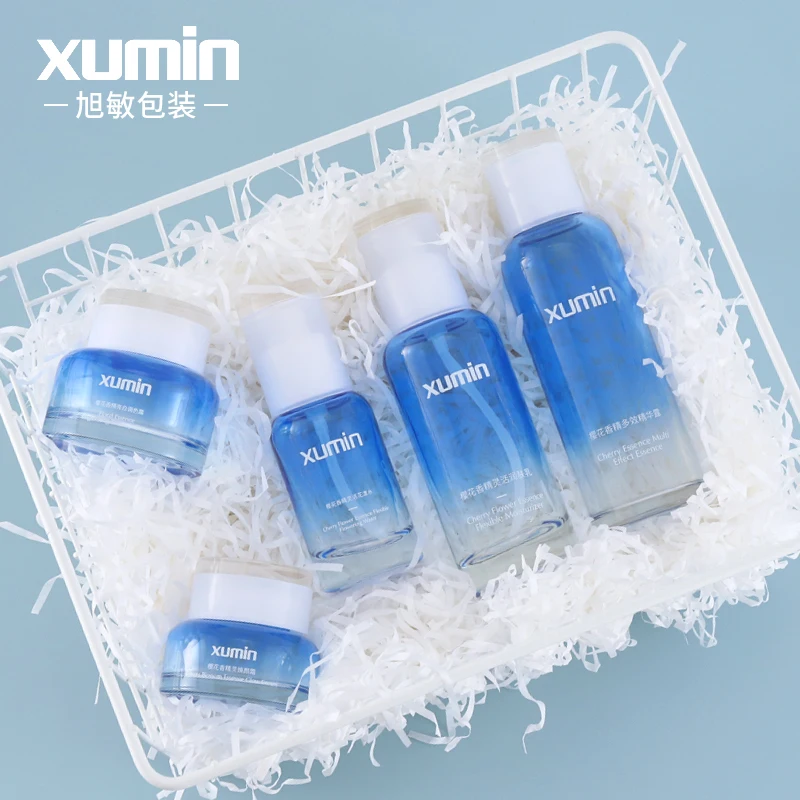 30g 50g 40m 100ml 120ml cobalt blue glass bottles set luxury glass bottle for cosmetics deep blue cosmetic set packaging