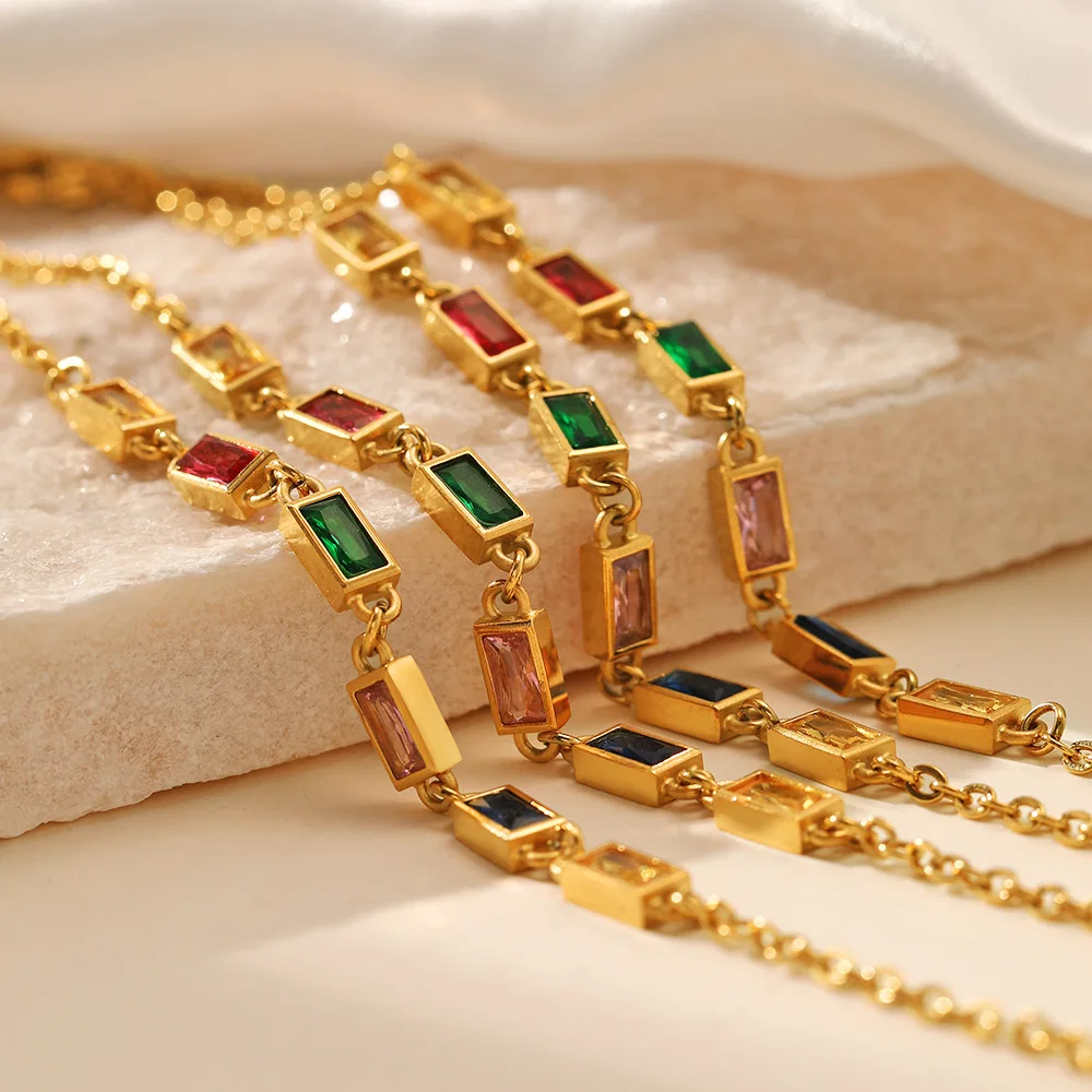 Best Seller Colorful Crystal Inlaid Stainless Steel Gold Plated Fashion Adjustable Women Bracelet Jewelry