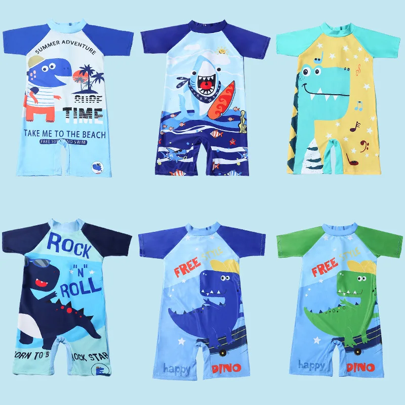 Hot Sell Children Boy Cute Cartoon Swimsuit One-Piece Bathing Suit For Boys Kid Boys Beach Breathable Short Sleeve Swimsuit