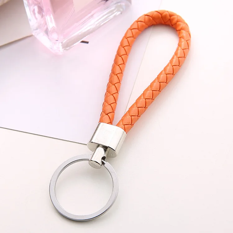 B1041 PU Leather Braided Woven Keychain Rope Rings Fit DIY Circle Pendant Key Chains Holder Car Keyrings