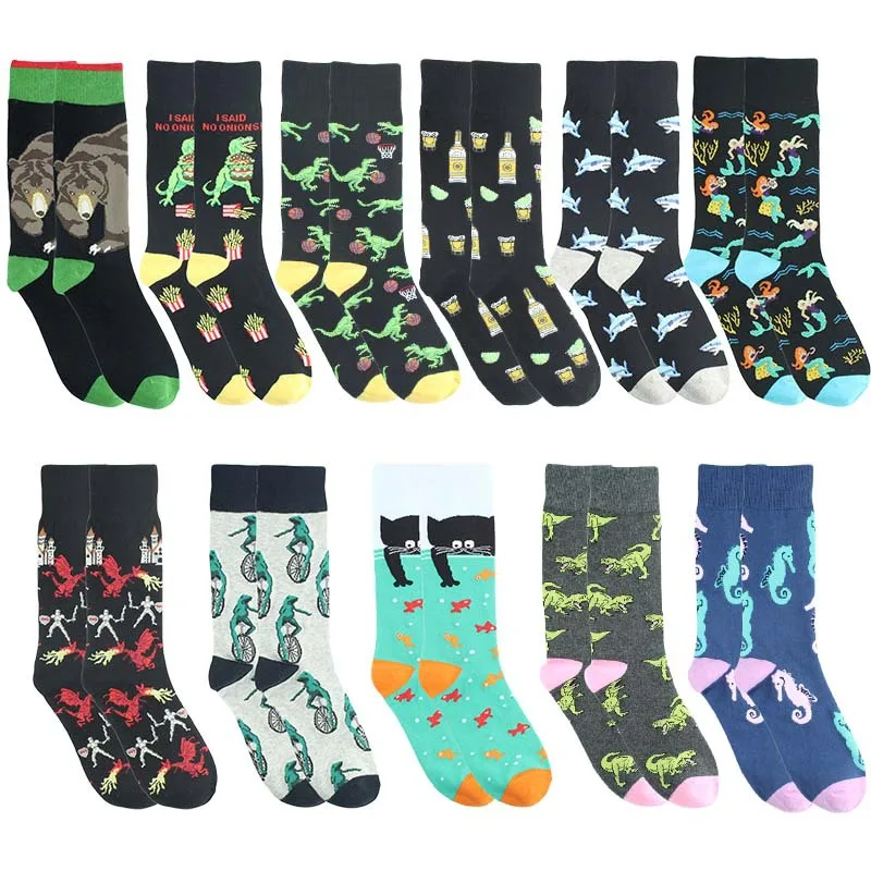 Cotton Socks Cute Animals Series Shark Dinosaur Seahorse Socks Creative Fashion Calcetines Navideos Cotton Happy Unisex Socks