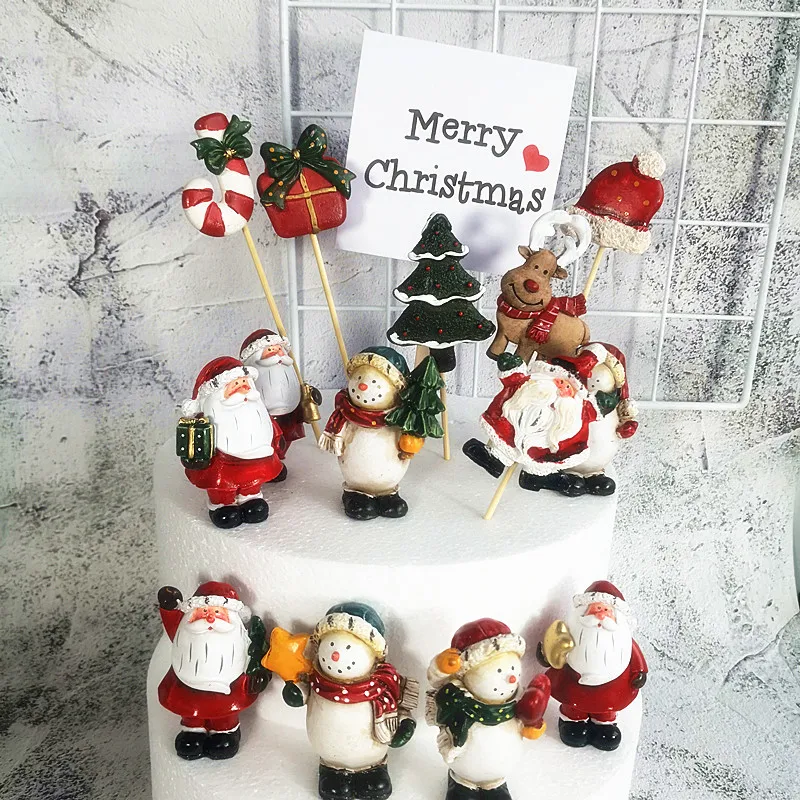 Christmas Cake Decoration Santa Claus Snowman gift box hat crutch christmas cake topper