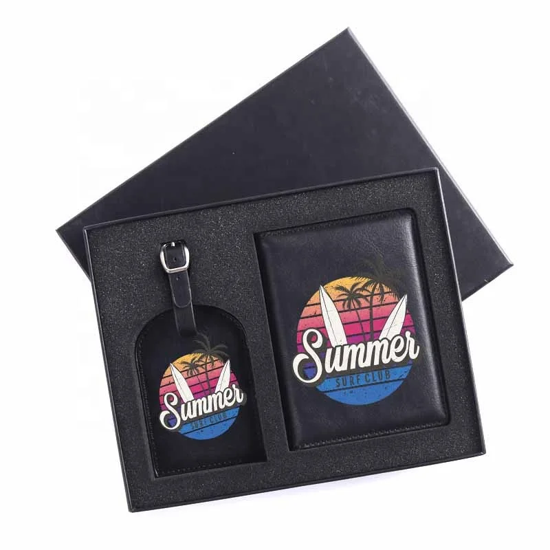 BSBH Pu Leather Passport Holder Luggage Tag Gift Box Packing With Custom Printing For Travel Wallet Bag Suitcase ID Name Tag