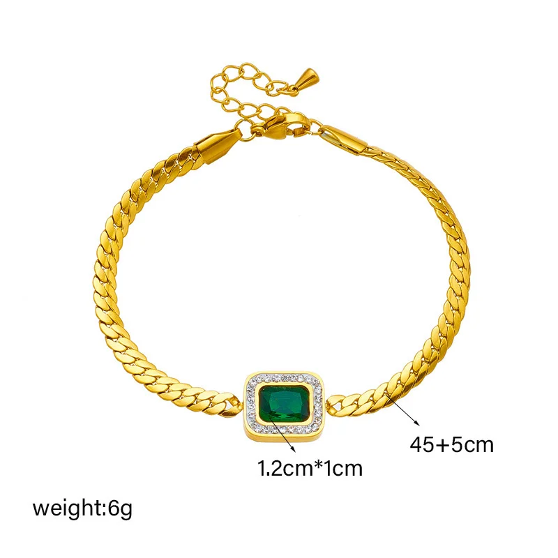 Fashion Jewelry Necklace 2 Layer Necklace Earring Set 18 K Gold Plating Green Diamond Stainless Steel Necklace Earring Sets