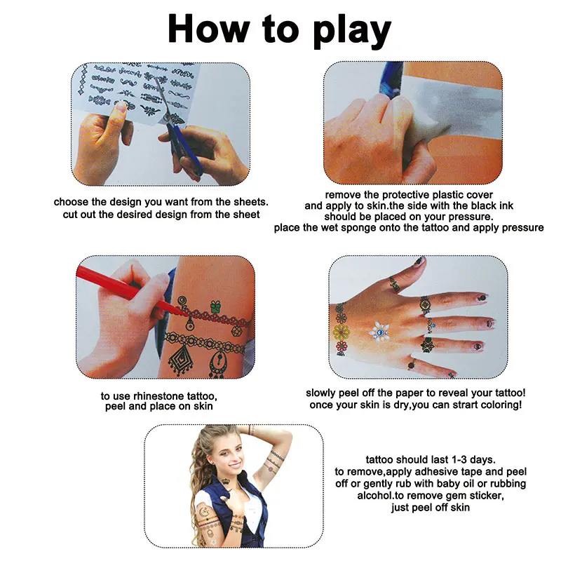 Coloring Tattoo Kit Face Painting with 4 Tattoo Pens Gem Sticker DIY Art And Craft Tattoo Marker For Kids