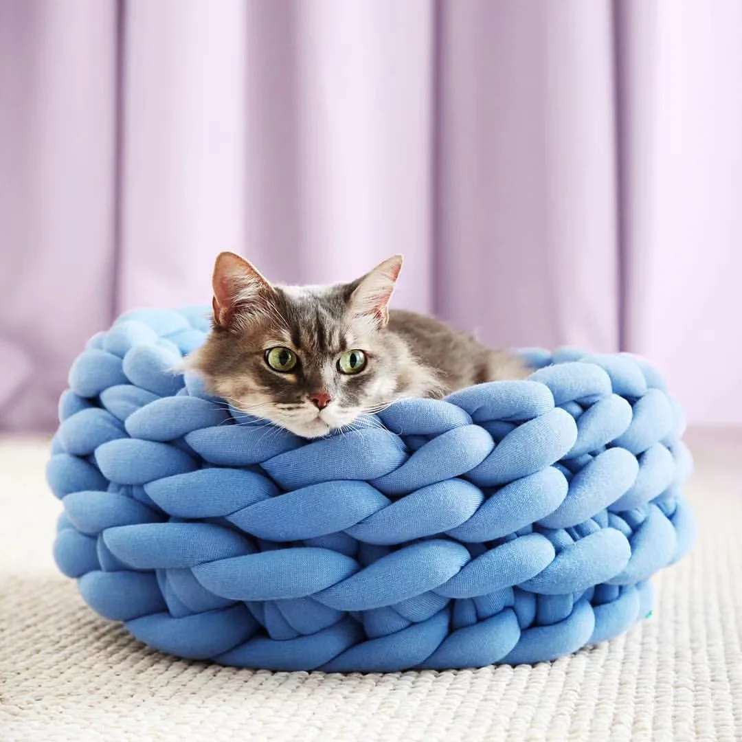 Factory Price Custom Size DIY Handmade Soft Round Cotton Pet Dog Bed Tube Yarn Cat Beds