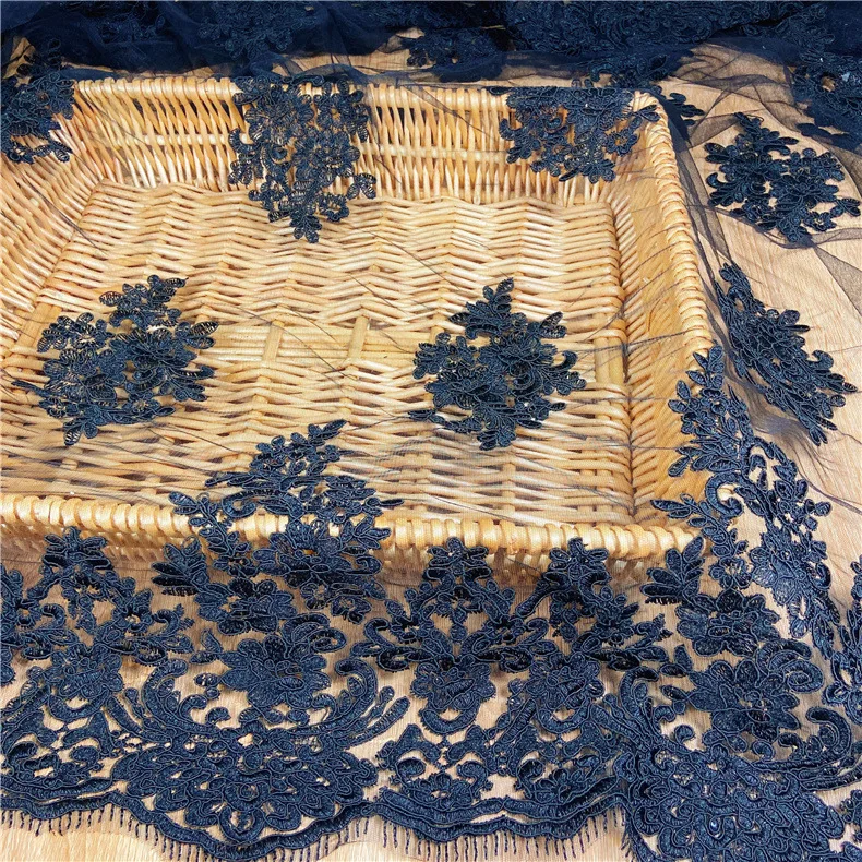 hot sale polyester embroidered flower tulle mesh lace fabric for women wedding dress
