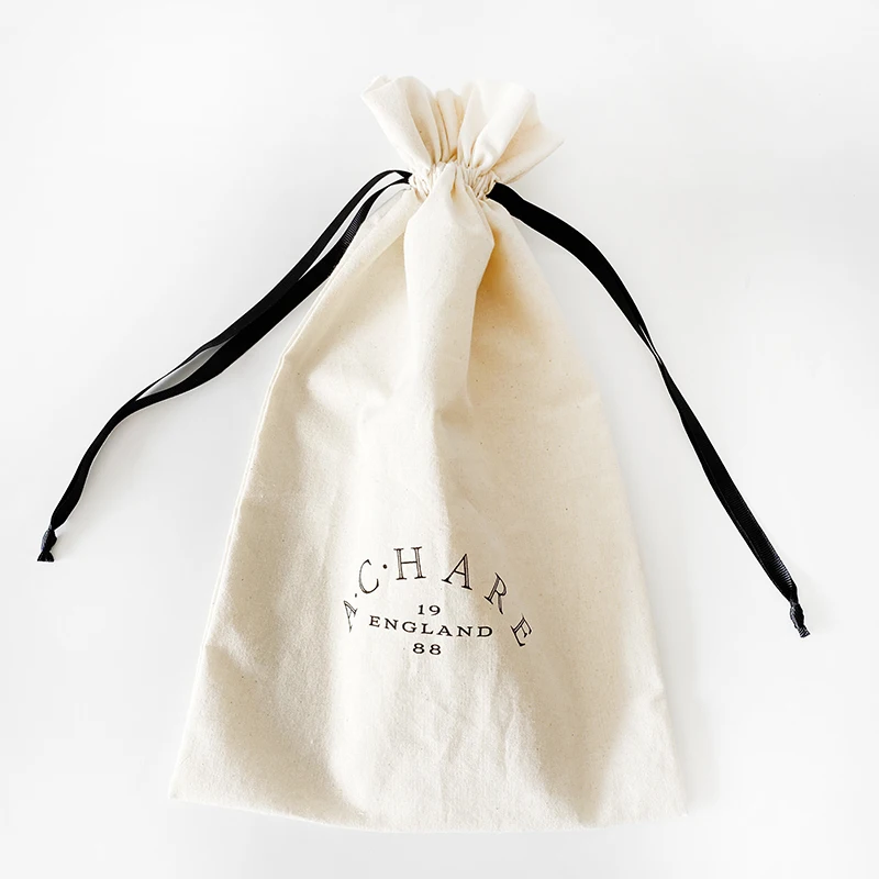 Customized Logo shoes packaging pouches drawstring Natural cotton slippers dust bag