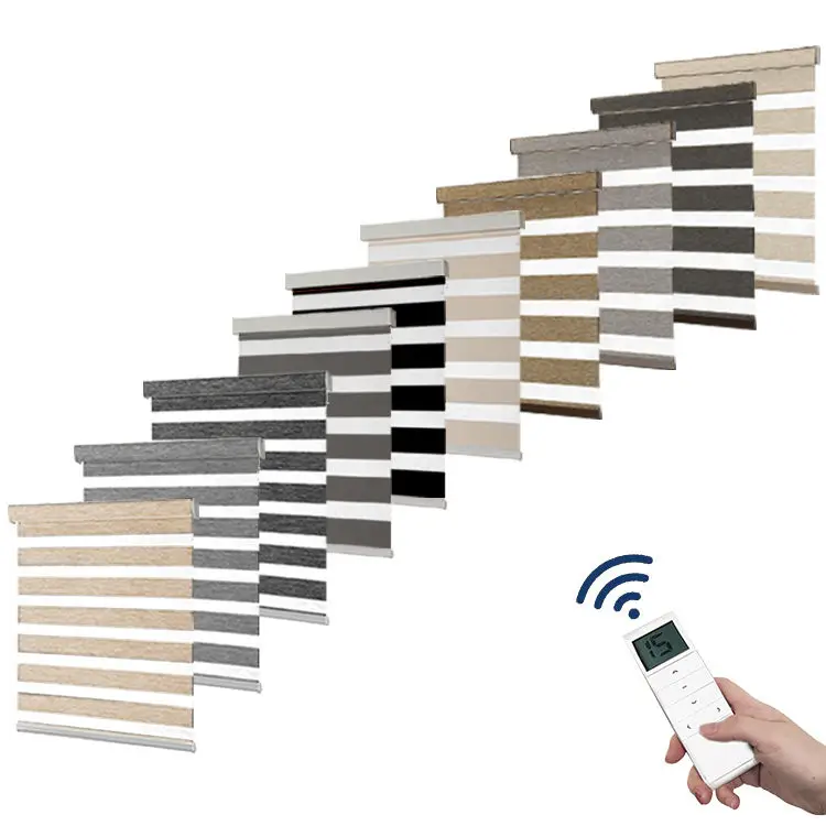 Custom Intelligent Automatic Smart Motorized Blackout Home Day And Night Zebra Roller Blinds Zebra Blinds